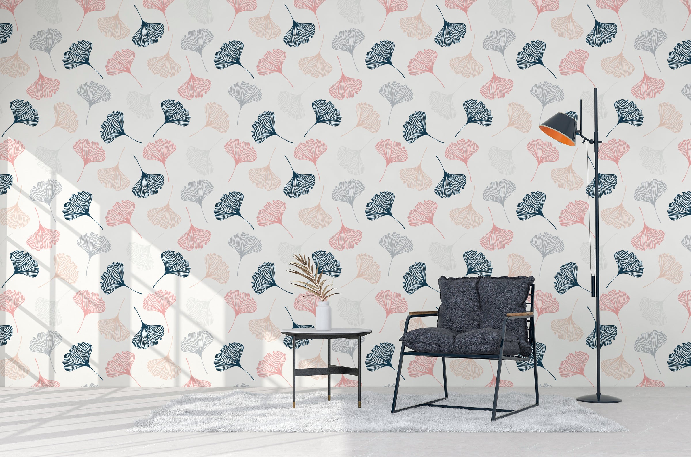 Minimal botanical leaf pattern wall covering for contemporary workspace decor