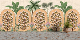 Elegant botanical pattern in earthy tones for calm and inspiring home office decor