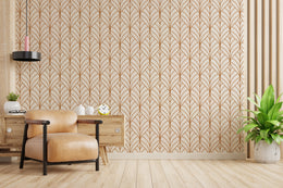 Rust Brown Leaf Wallpaper | Modern Repeat Pattern Art Deco | Peel And Stick
