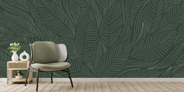 Minimal foliage wallpaper for relaxing reading room atmosphere