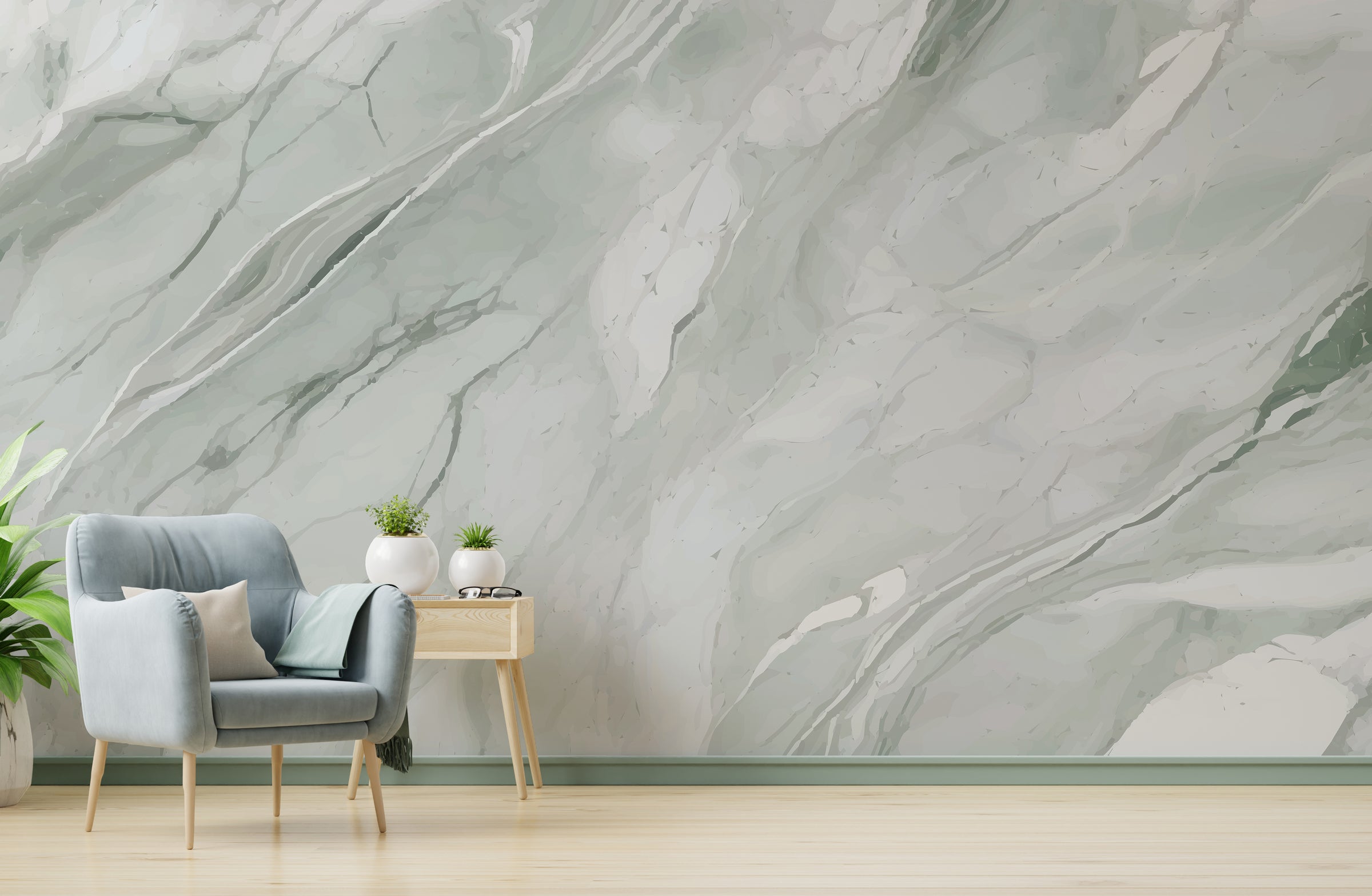 Peel and Stick Marble Wallpaper | Sage Green Living Room Decor