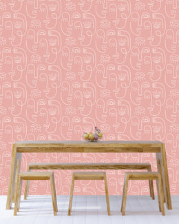 Luxury dining area styled with sophisticated continuous line art wall covering creating visual interest and modern decorative appeal.