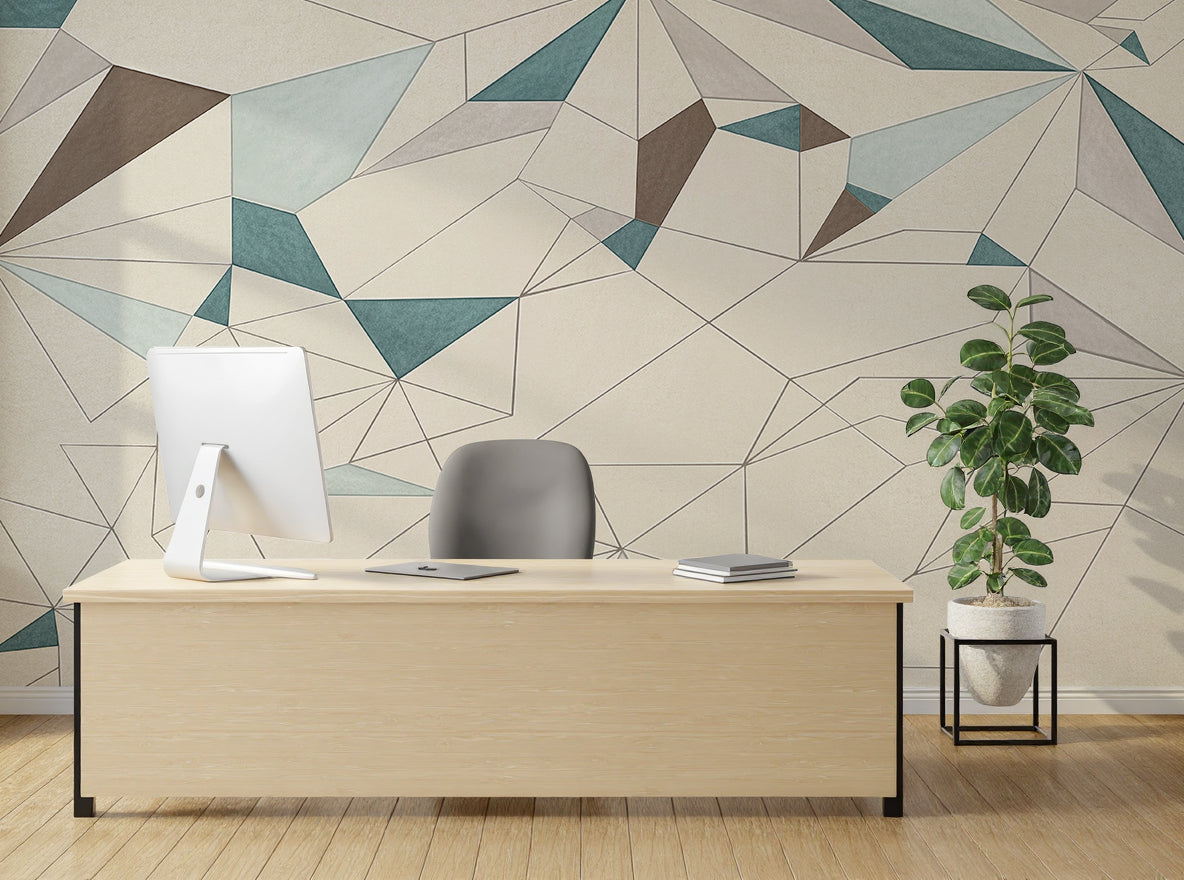 Abstract Geometric Wall Covering | Teal Beige Removable Modern Wallpaper