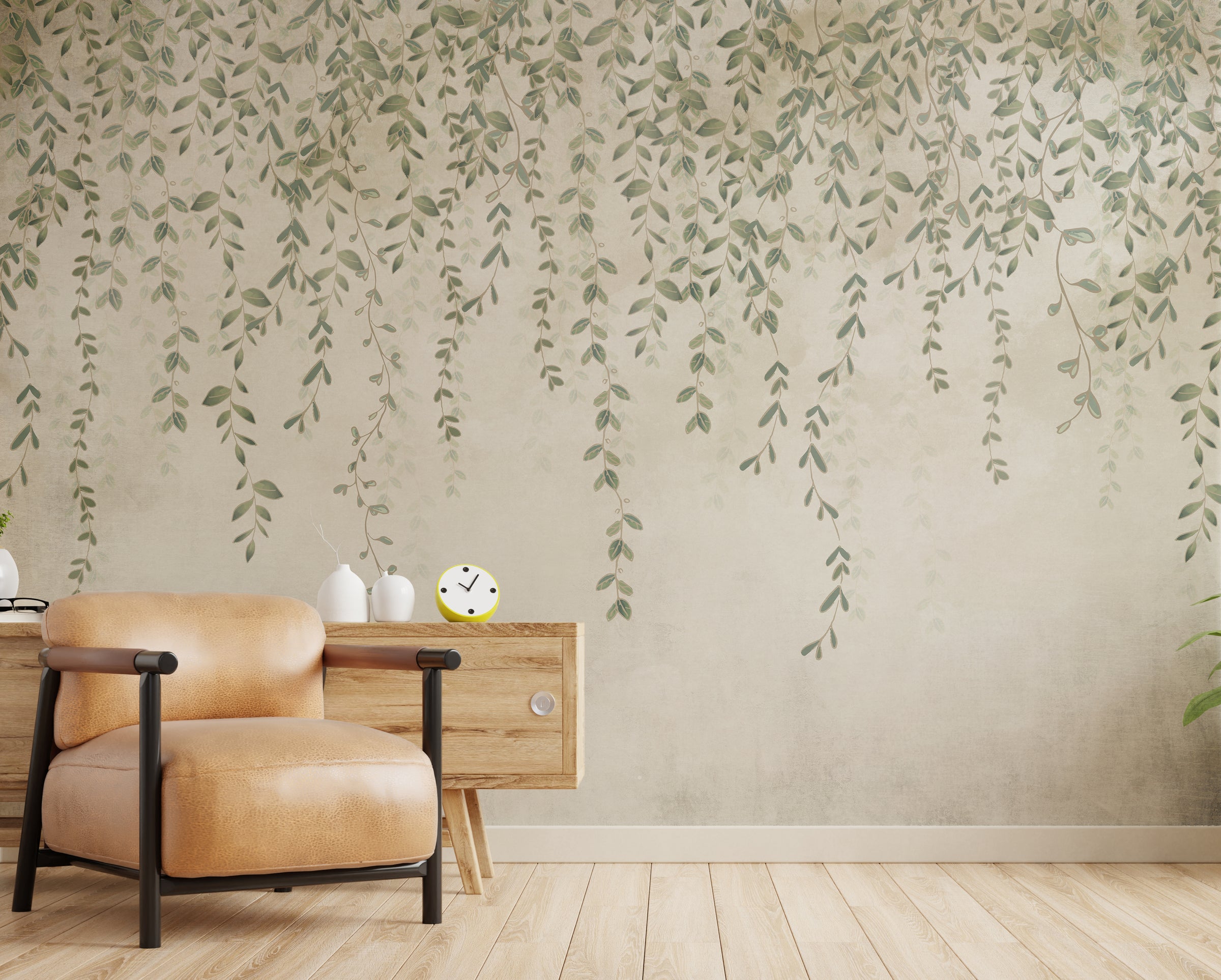 Foggy Hanging Leaves Wallpaper Murals