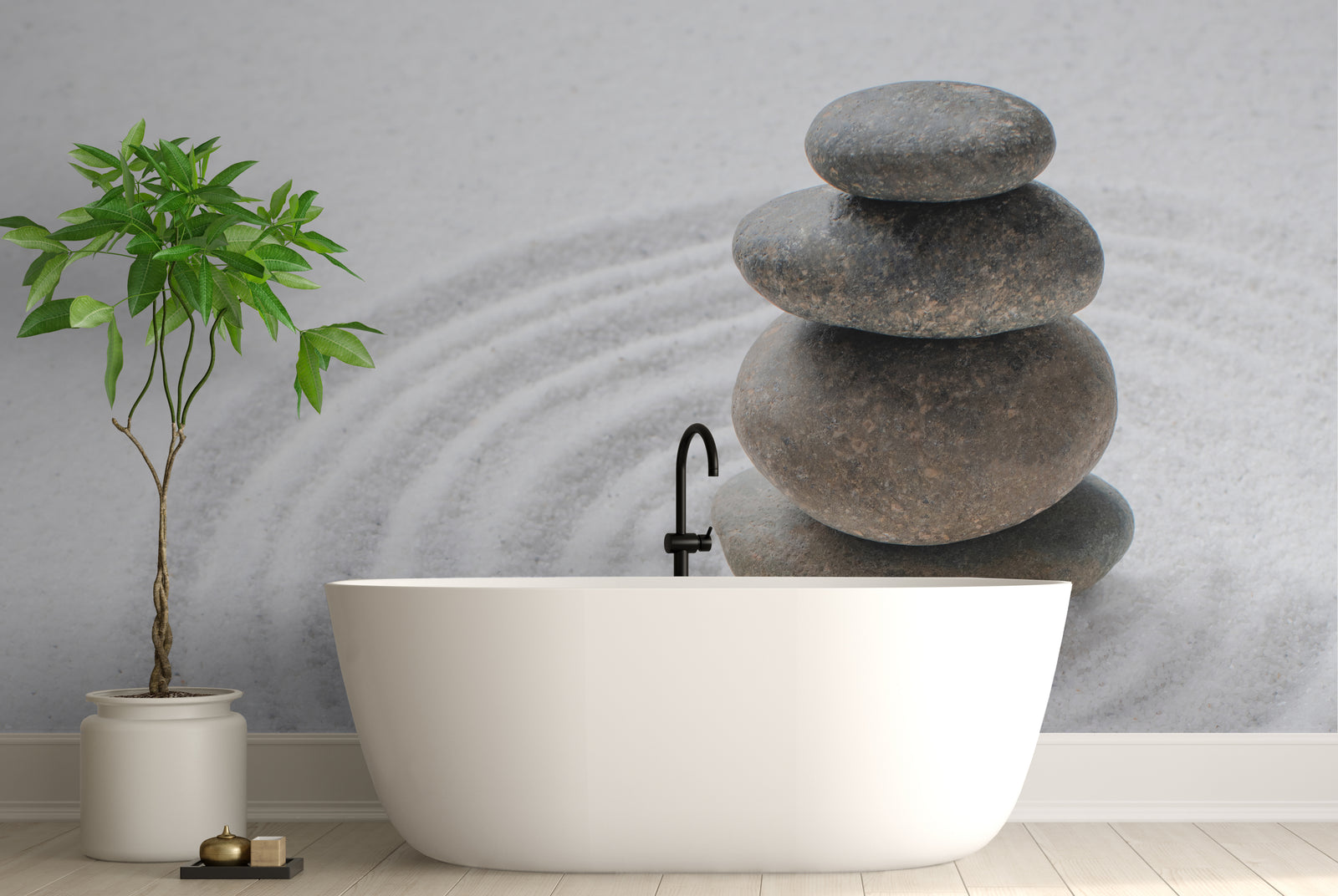 Minimal Zen Stone Statement Wall Decor with Calm Earth Tone Pattern for Modern Bathroom