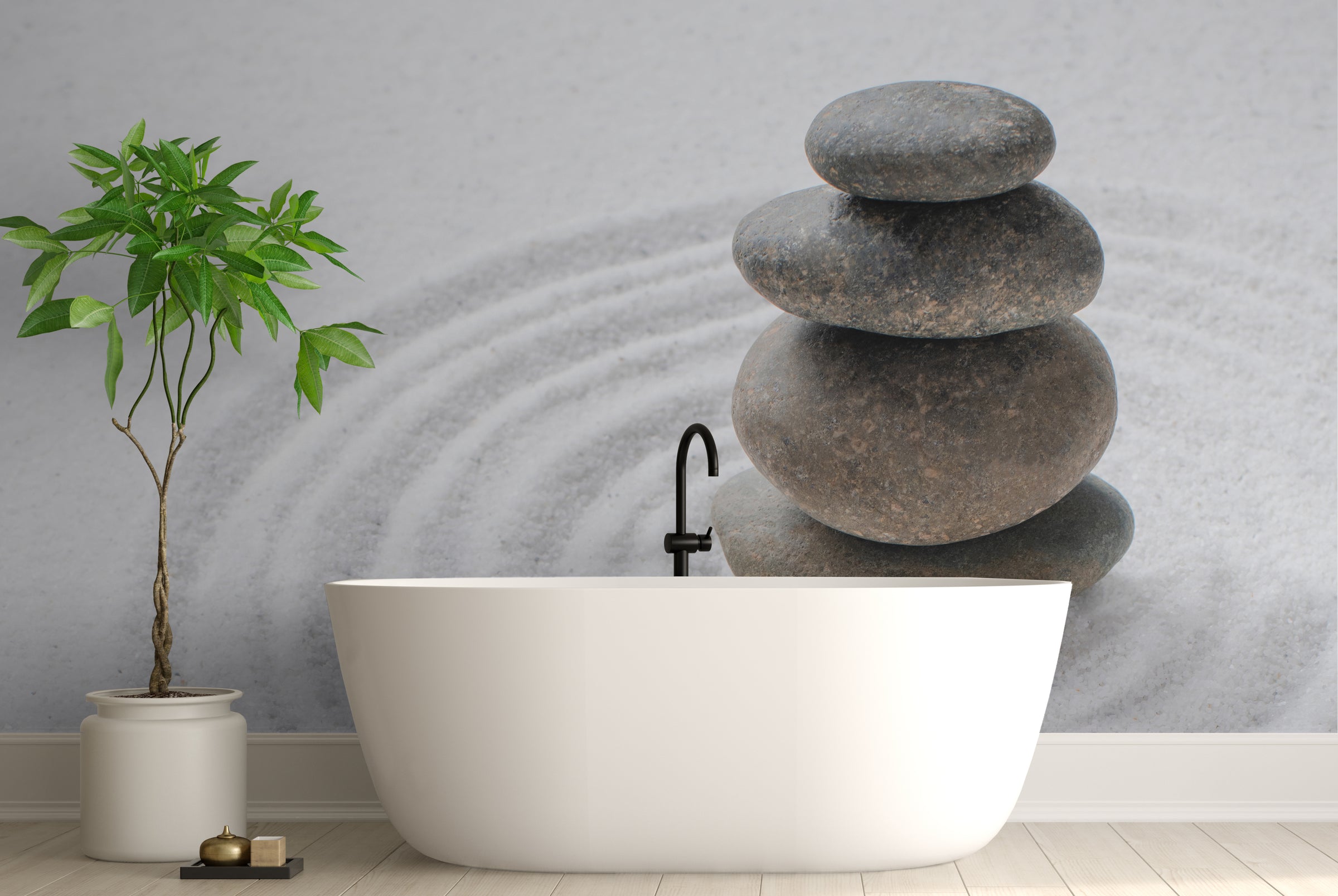 Minimal Zen Stone Statement Wall Decor with Calm Earth Tone Pattern for Modern Bathroom