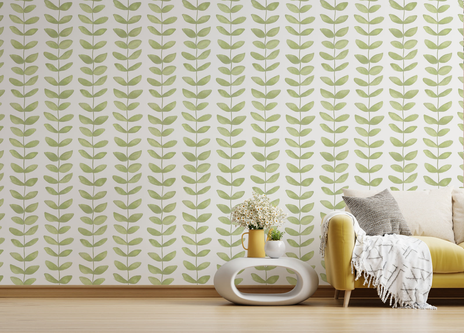 Green Leaf Repeat Pattern Wallpaper Mural
