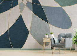 Blue Gold Geometric Wall Mural | Abstract Peel and Stick Wallpaper