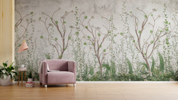 Hand Painted Chinoiserie Wallpaper | Botanical Tree Mural Removable Design