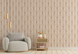 Rust Brown Leaf Wallpaper | Modern Repeat Pattern Art Deco | Peel And Stick