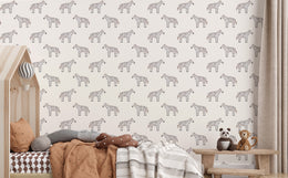 Stylish kids bedroom interior decorated with safari zebra pattern wallpaper mural creating playful accent wall in modern children spaces
