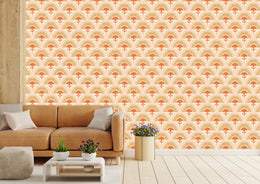 Vintage geometric fan design wallpaper for cozy bedroom background