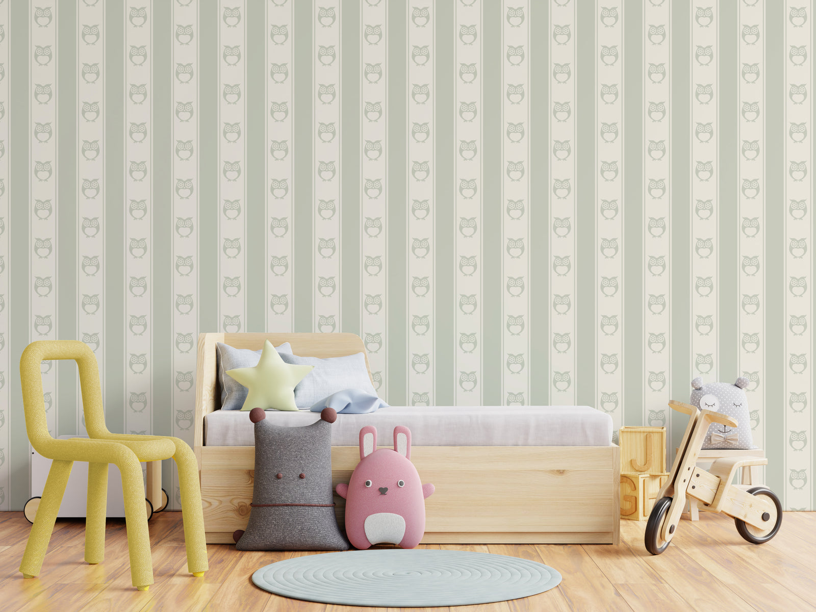 Owl Nursery Peel and Stick Wallpaper | Sage Green Forest Animals – Repeat Pattern