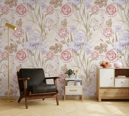 Stylish floral wallpaper with blush pink blooms for elegant hallway or entryway decor