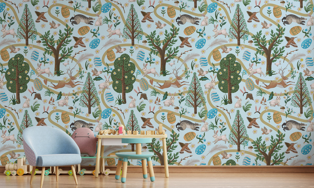 Easter Forest Animal Wallpaper Kids Room Peel and Stick Nature Themed Nursery Wall Mural