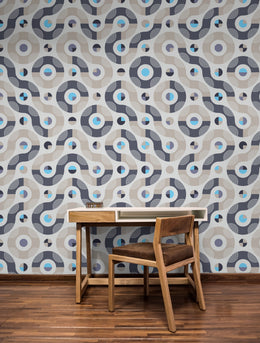 Retro Geometric Wallpaper | Navy Beige Abstract Removable Living Room Decor