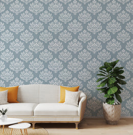 Timeless patterned wall statement welcoming guests through elegant foyer presentation.
