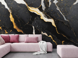 Luxury Black Marble Wall Covering | Gold Vein Removable Wallpaper
