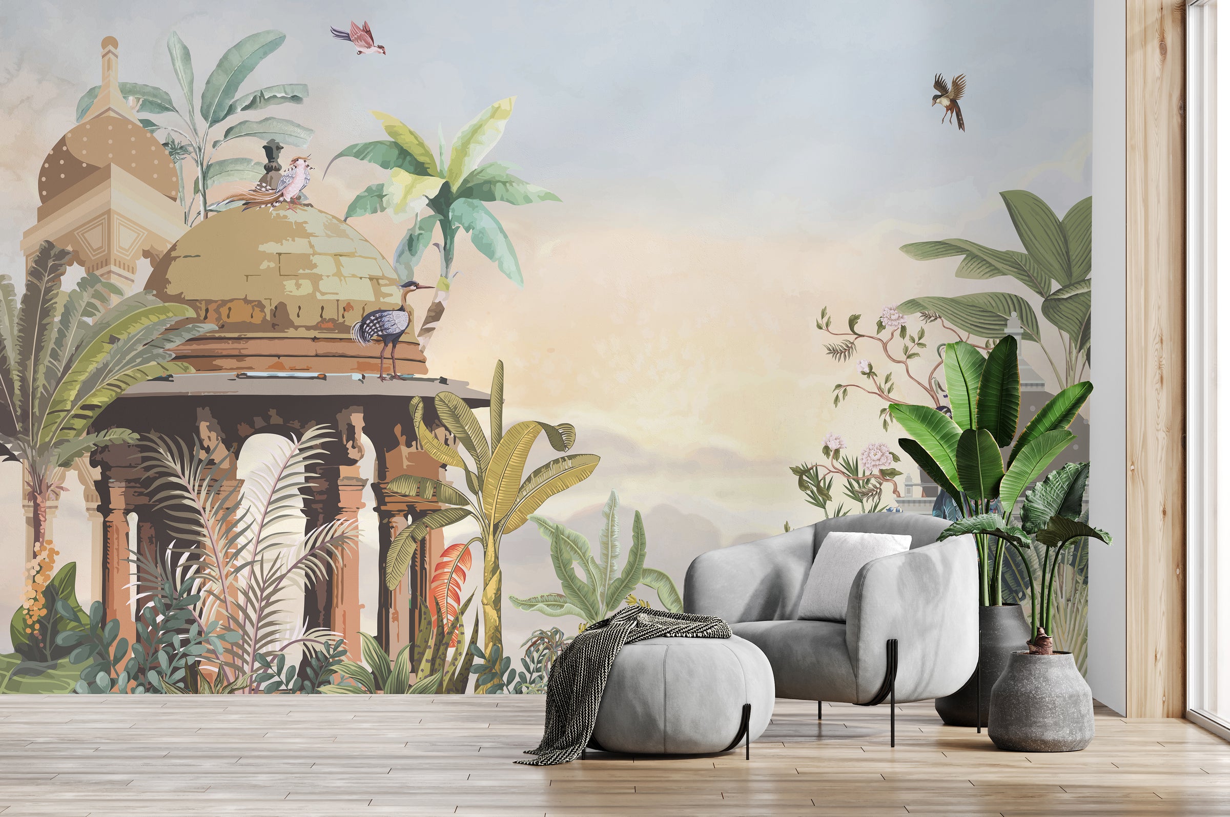 Removable Peacock Wallpaper | Tropical Botanical Garden Mural Decor