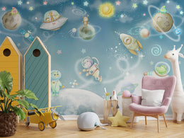 Galaxy Animal Wallpaper | Blue Space Nursery Peel and Stick Wall Mural