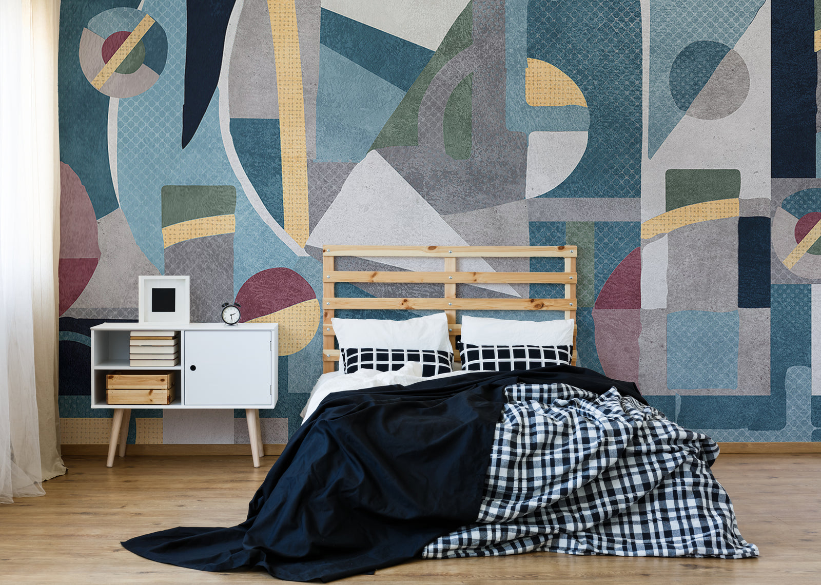 Geometric Wall Art Wallpaper | Blue And Yellow Removable Accent Decor