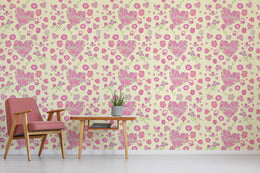 Pink Butterfly Floral Wallpaper | Pastel Heart Peel and Stick Decor