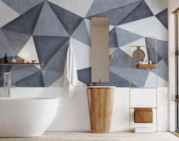 3D Self-Adhesive Grayish Blue Geometric Wallpaper