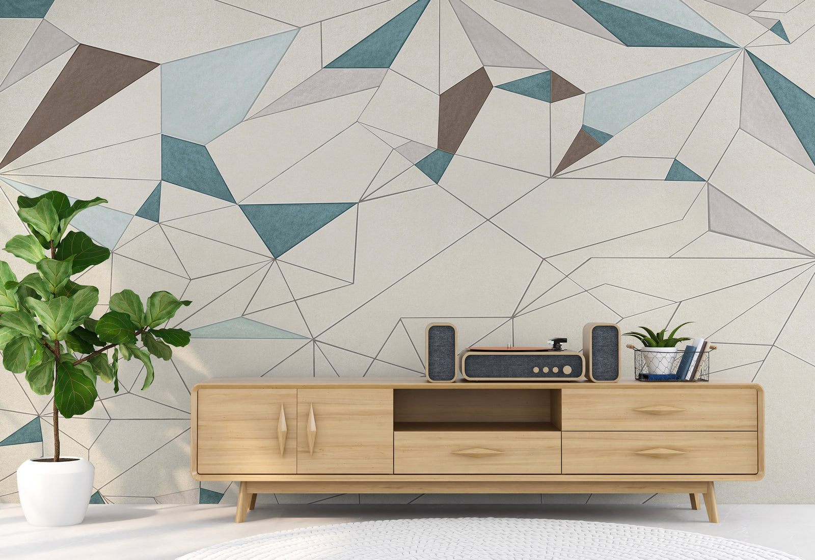 Abstract Geometric Wall Covering | Teal Beige Removable Modern Wallpaper