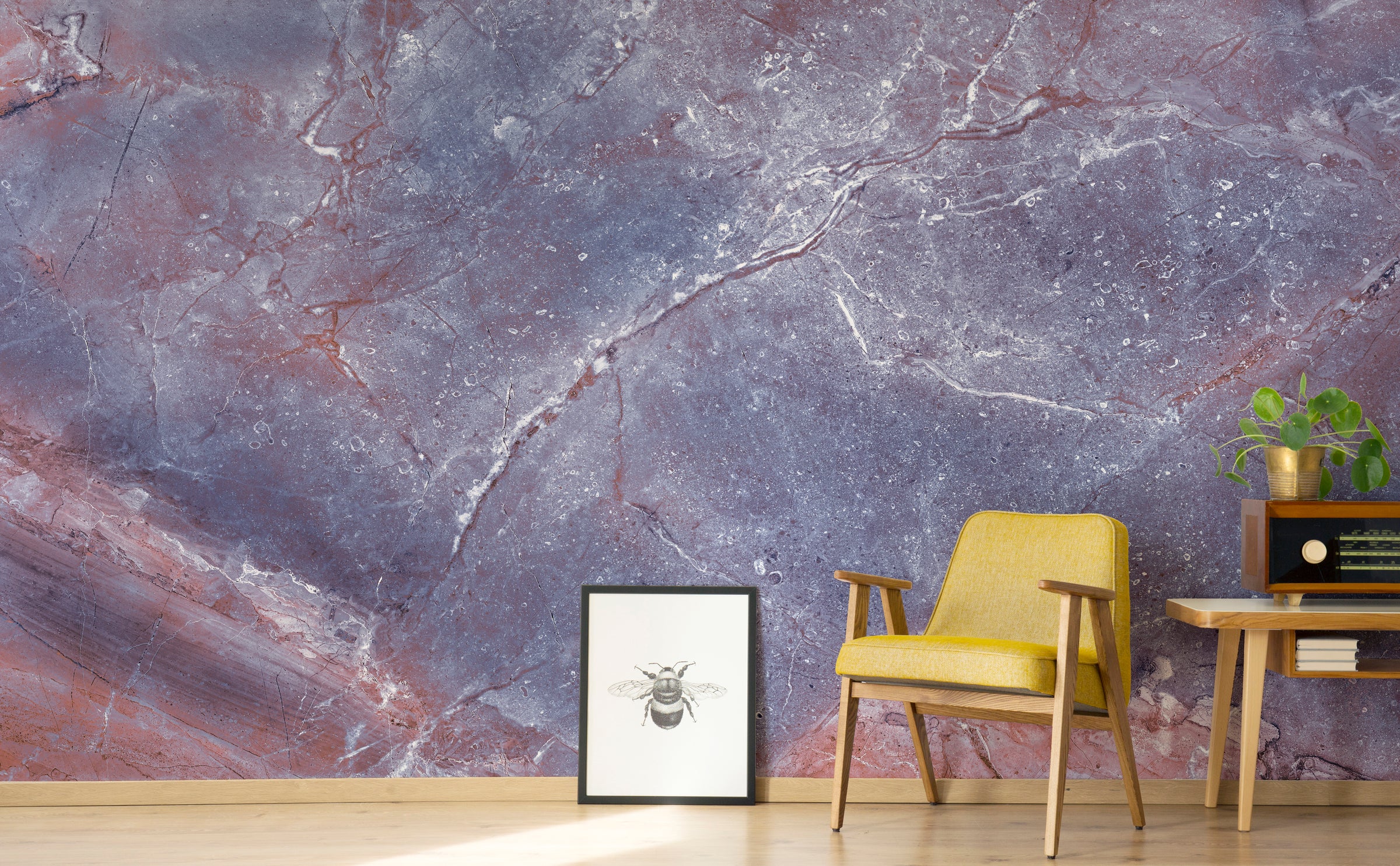 Home office backdrop with stylish blue purple marble wallpaper stone design texture
