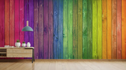 Colorful Wood Stripe Wall Mural | Rainbow Self Adhesive Wallpaper
