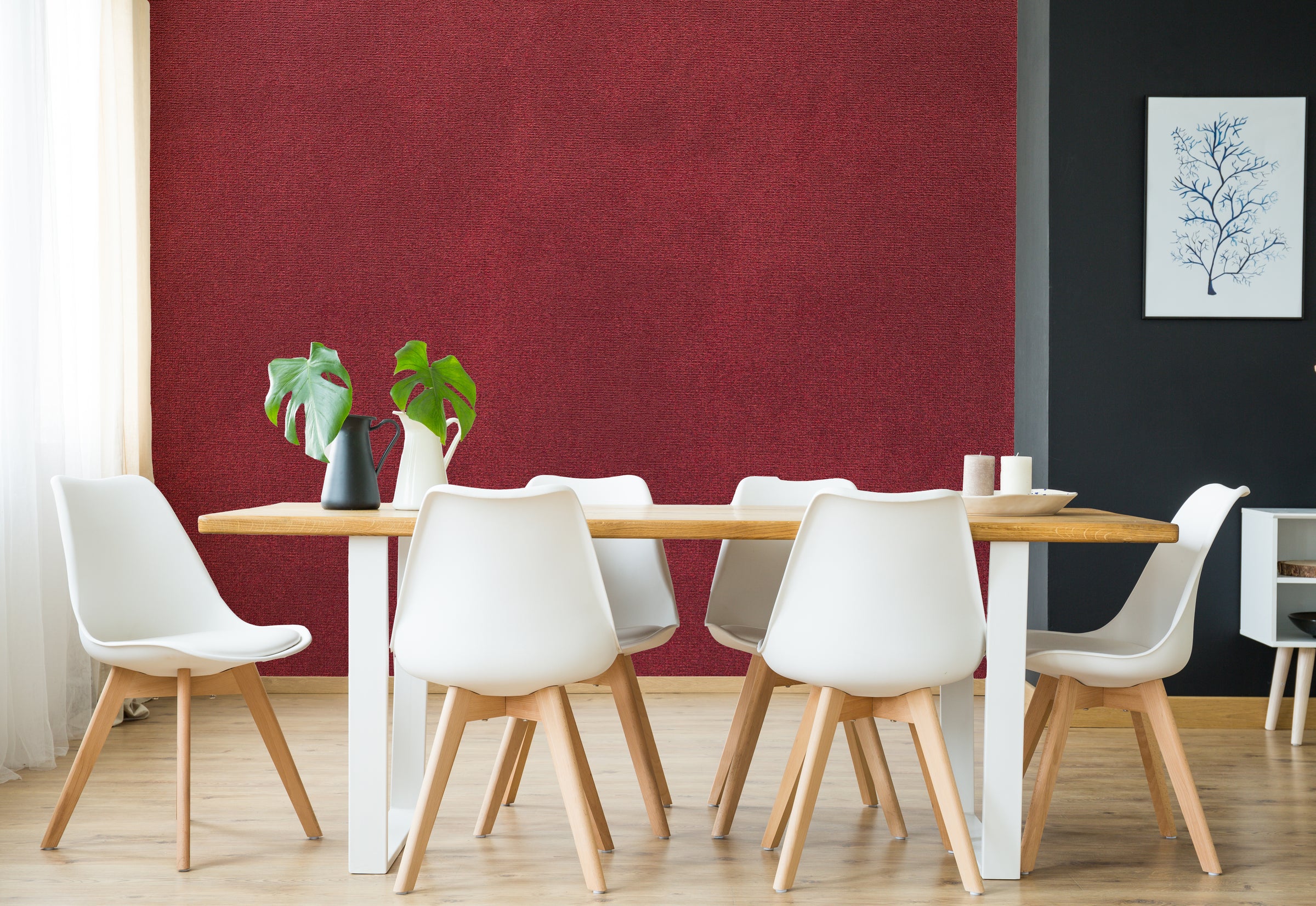 Elegant burgundy fabric style wallpaper for dining room accent wall modern textured wall mural removable.
