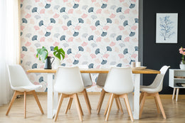 Scandinavian botanical ginkgo pattern wallpaper for contemporary dining area decoration