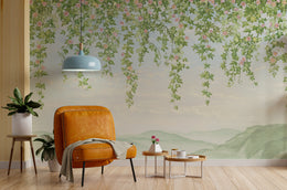 Watercolor Ivy Hanging Wallpaper | Soft Green Bedroom Peel and Stick Decor