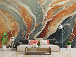 Dramatic marble flow wall mural for stylish bedroom accent wall design