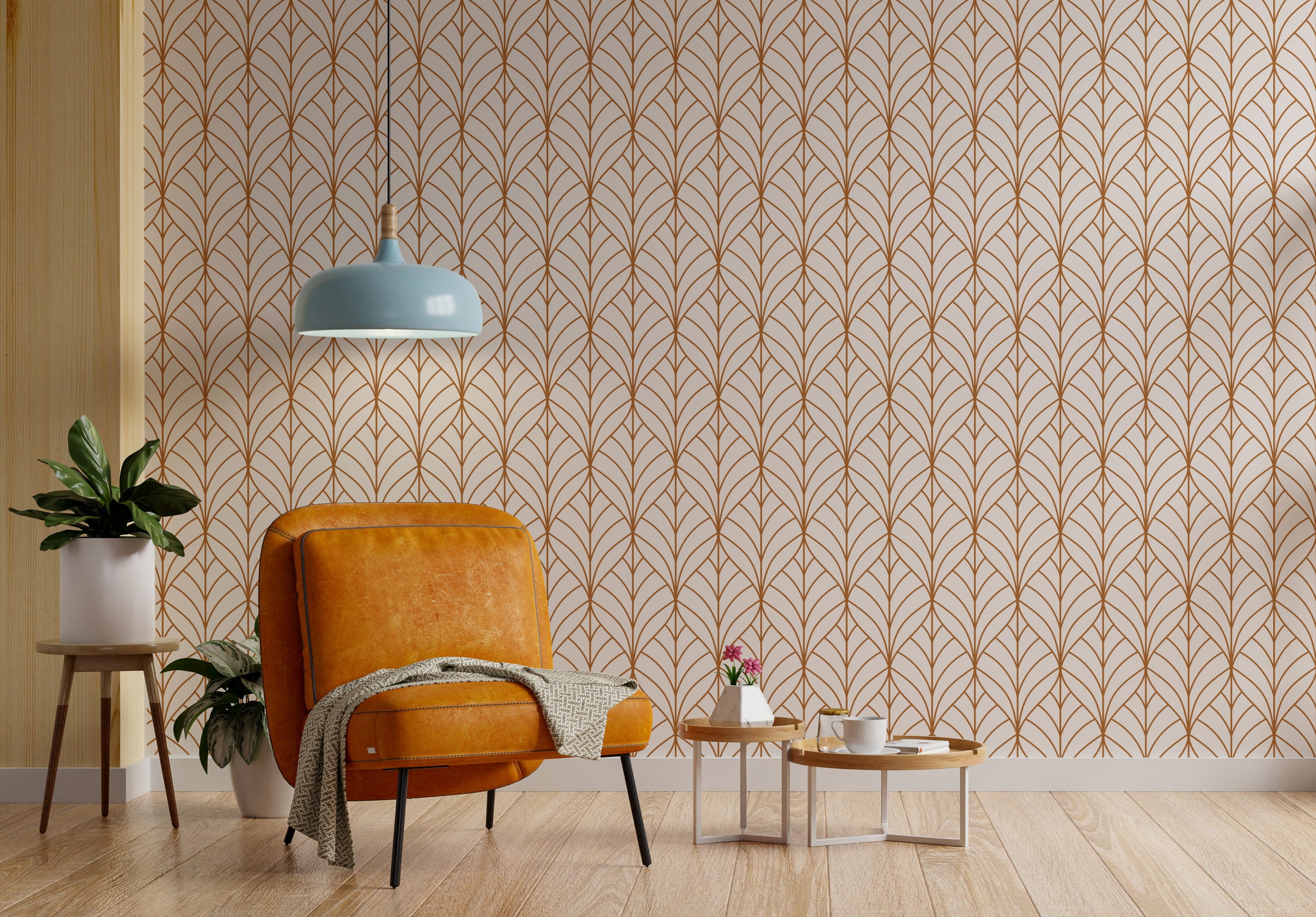 Rust Brown Leaf Wallpaper | Modern Repeat Pattern Art Deco | Peel And Stick