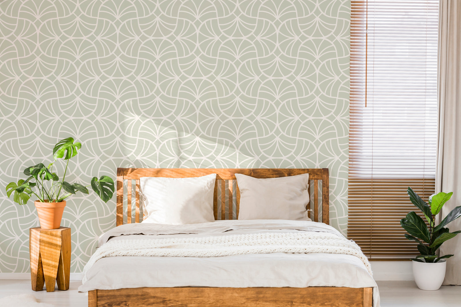 Neutral Geometric Wallpaper | Soft Sage Peel and Stick Decor