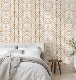 Rust Brown Leaf Wallpaper | Modern Repeat Pattern Art Deco | Peel And Stick