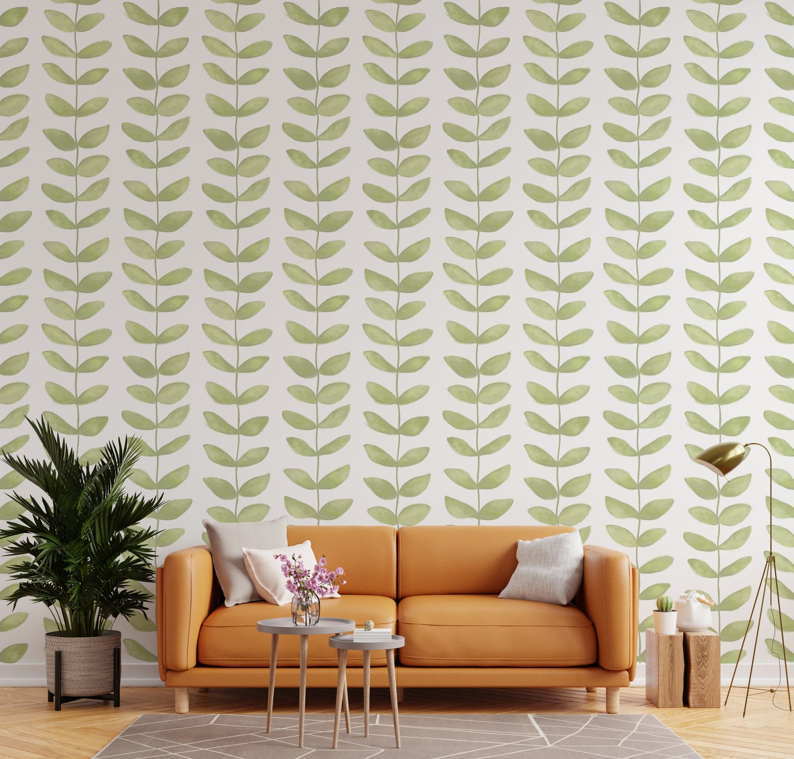 Green Leaf Repeat Pattern Removale Wallpaper Mural