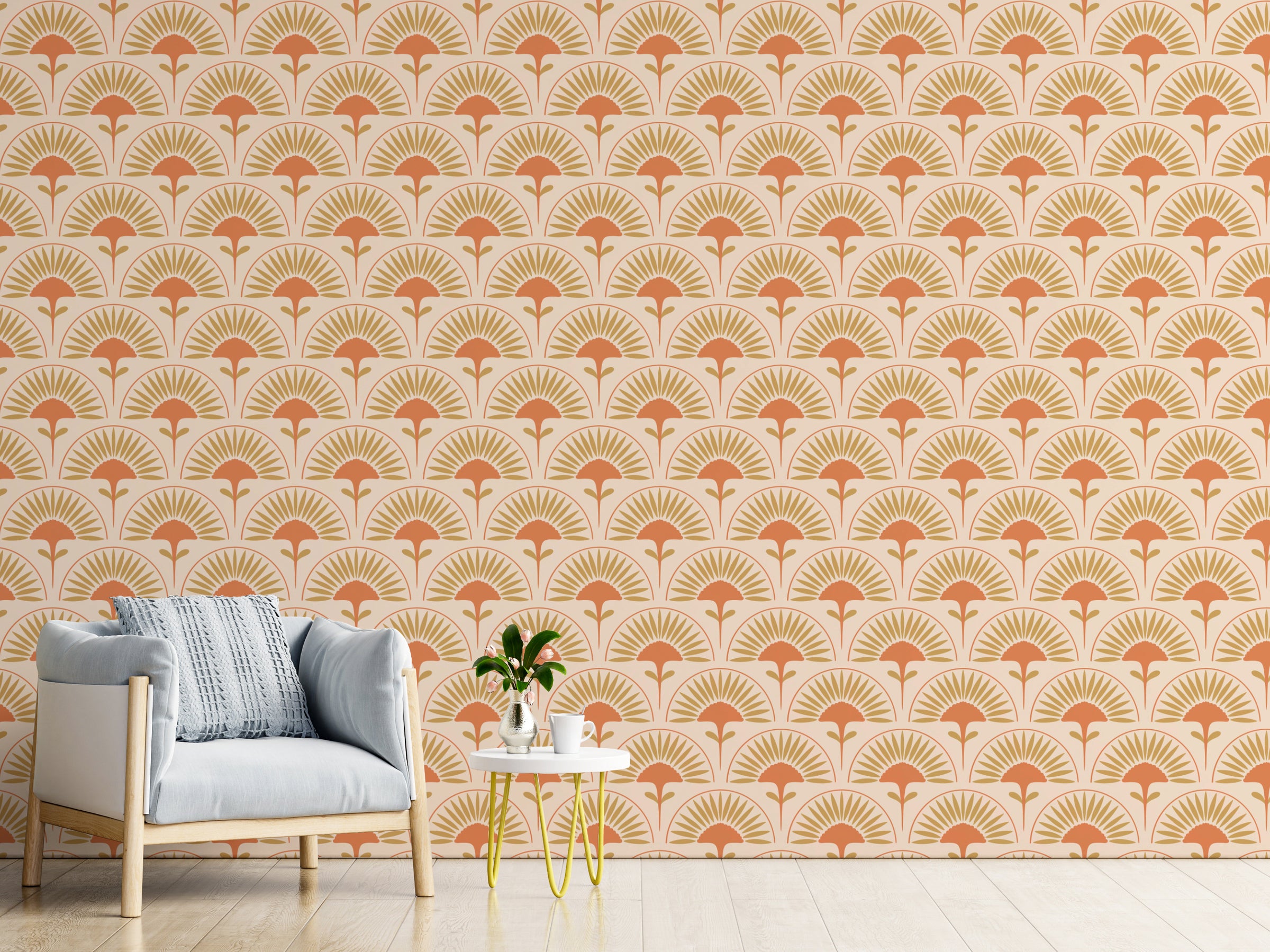 Decorative art deco geometry mural for creative studio interior wall