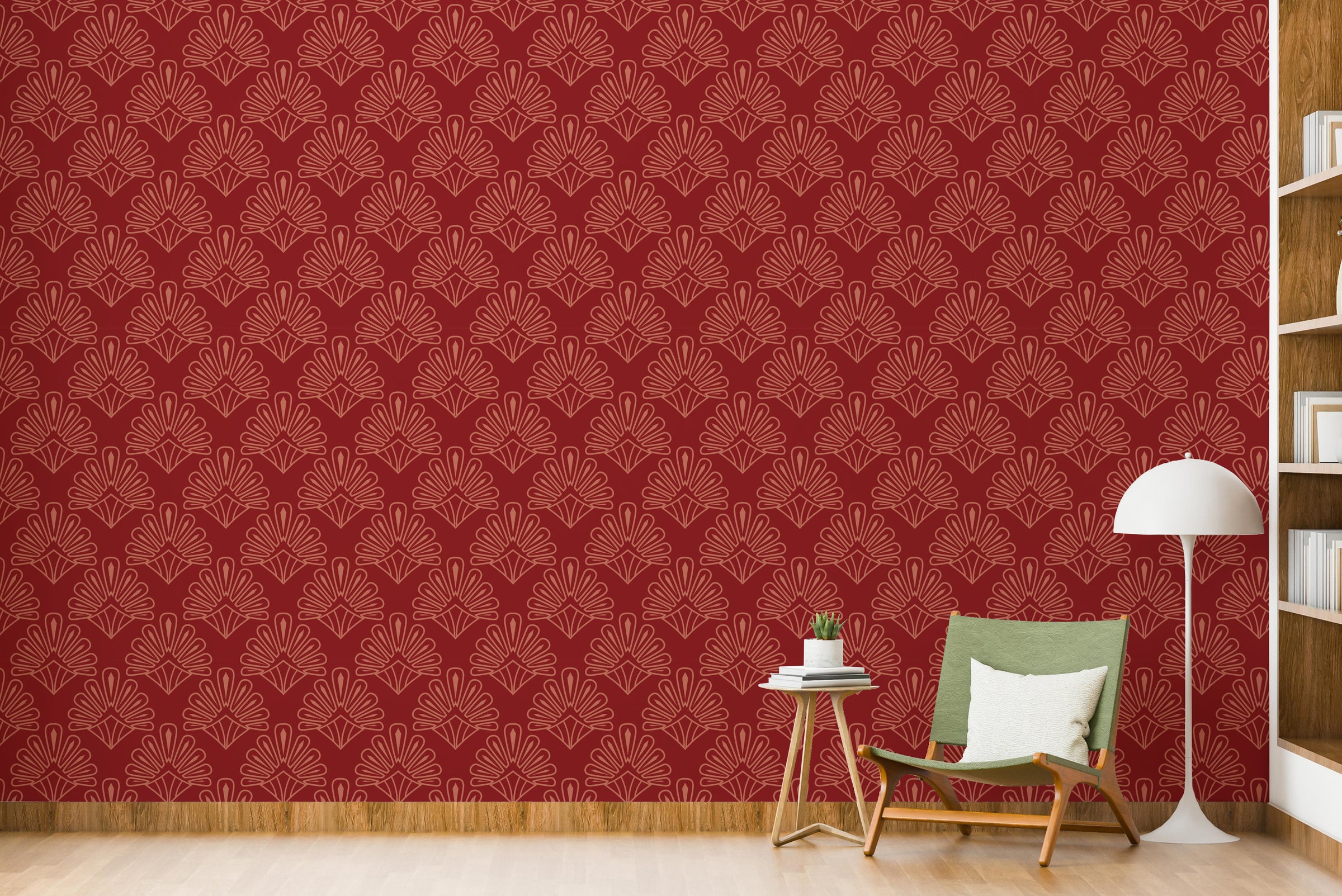 Art Deco Damask Design | Red Vintage Peel and Stick Wallpaper