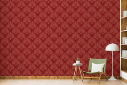 Art Deco Damask Design | Red Vintage Peel and Stick Wallpaper