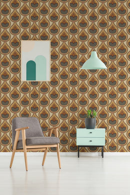 High-impact retro botanical design with geometric leaves for dramatic dining room feature wall