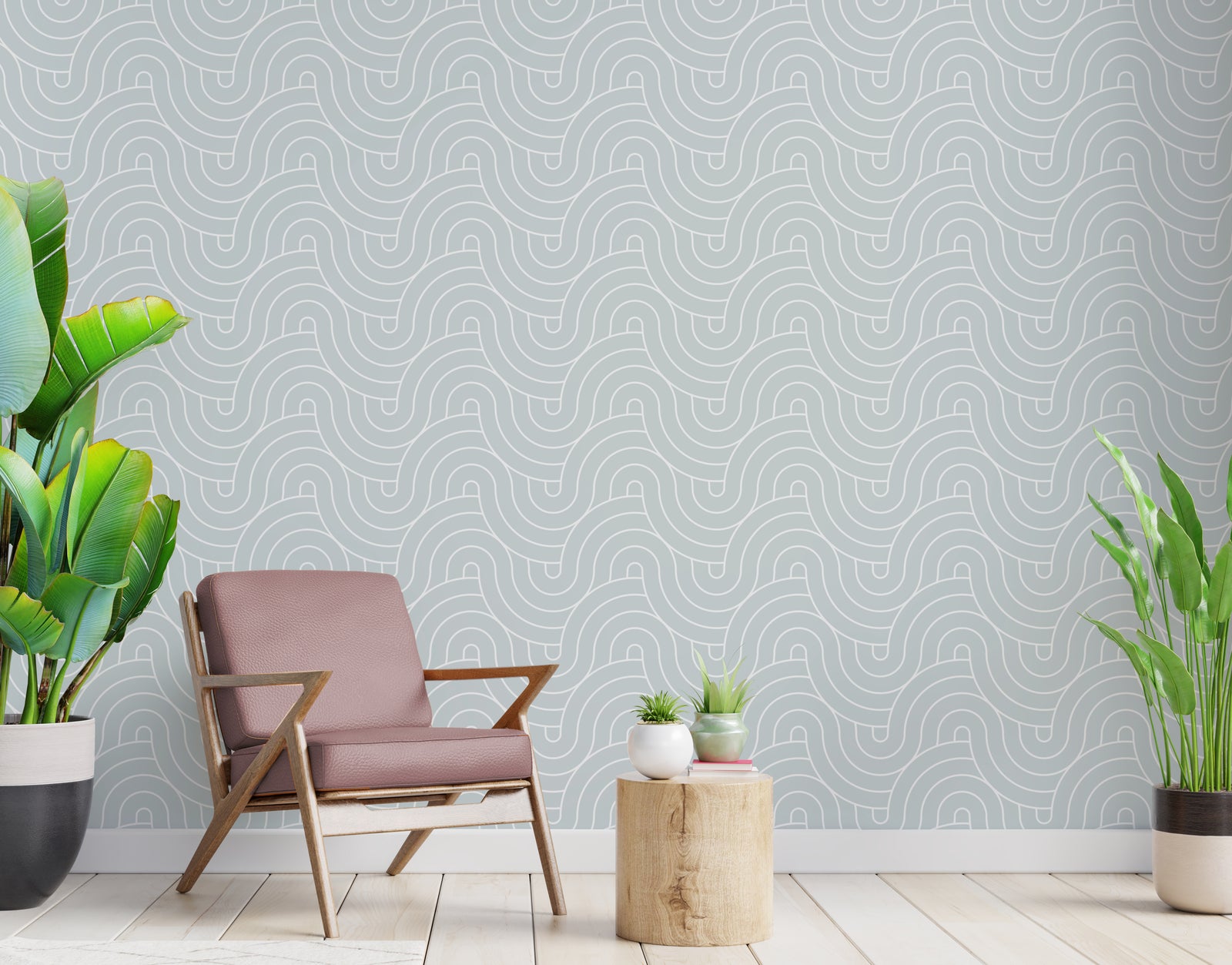Curved Line Wave Pattern Wallpaper | Light Grey Peel and Stick