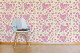 Pink Butterfly Floral Wallpaper | Pastel Heart Peel and Stick Decor