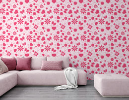 Pink Floral Heart Pattern Wallpaper | Bedroom Removable Home Decor