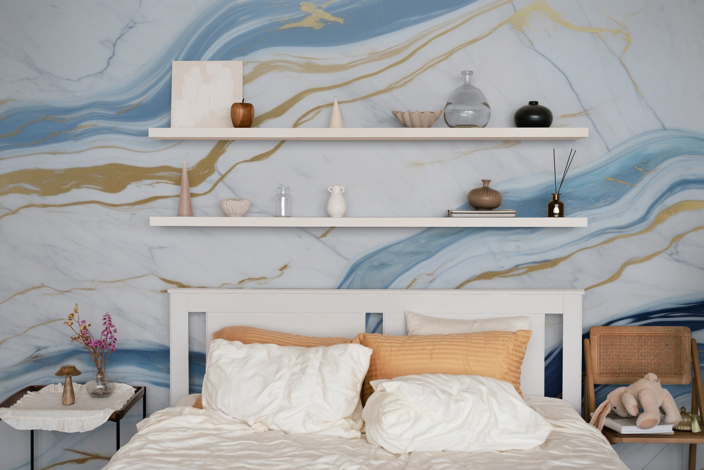 Abstract Blue Gold Marble Wall Decor| Modern Kitchen Removable Wallpaper
