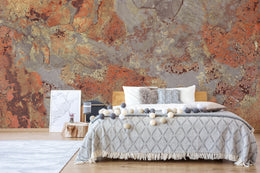 Aged Metallic Stone Wall Mural | Gray Orange Removable Wallpaper
