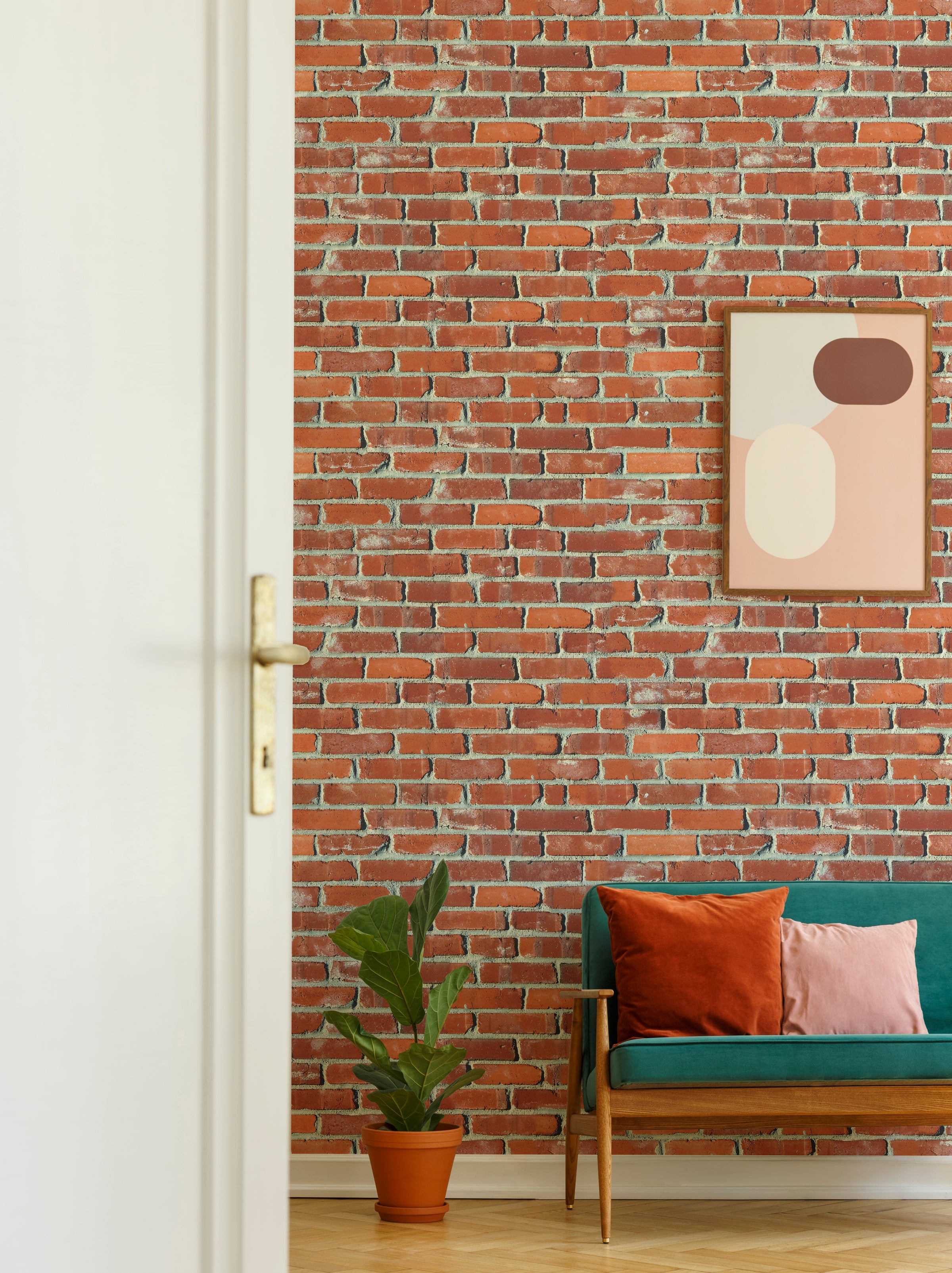 Faux Brick Design | Rustic Red Peel and Stick Farmhouse Wallpaper