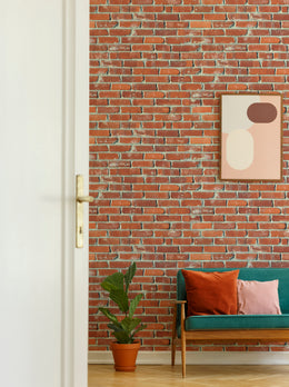 Faux Brick Design | Rustic Red Peel and Stick Farmhouse Wallpaper