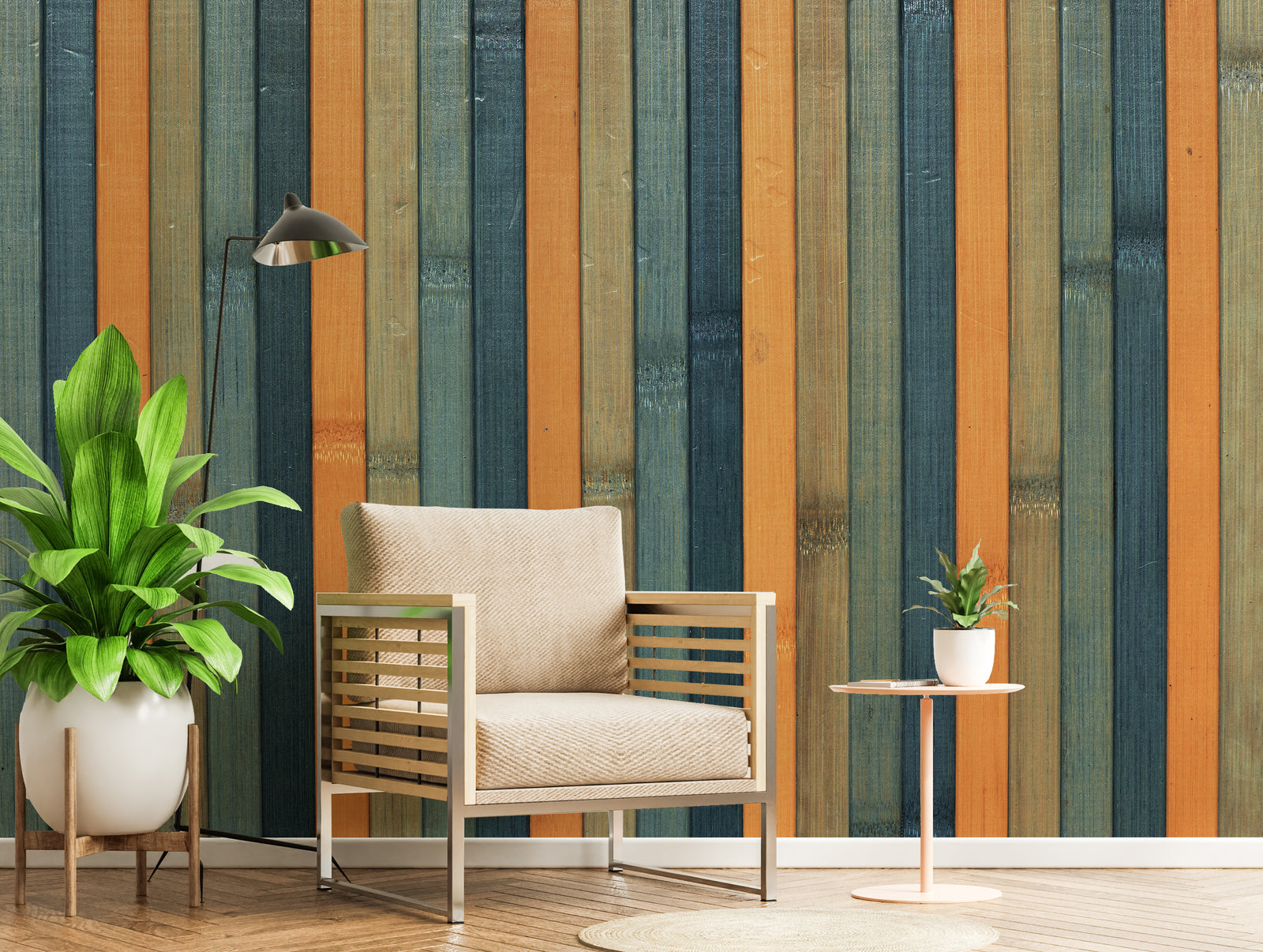 Multicolor Wood Panel Design| Striped Peel And Stick Living Room Wallpaper